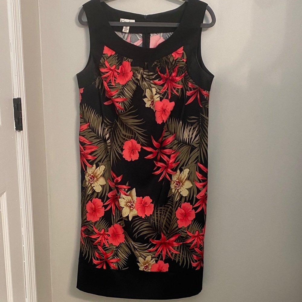 Kim Rogers Black Mini Dress with Vibrant Floral Print